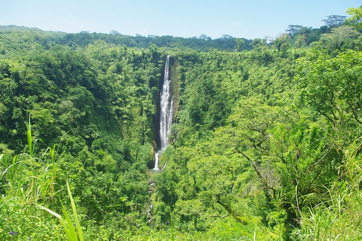 Papapapaitai Waterfalls with blue sky background from across the valley.