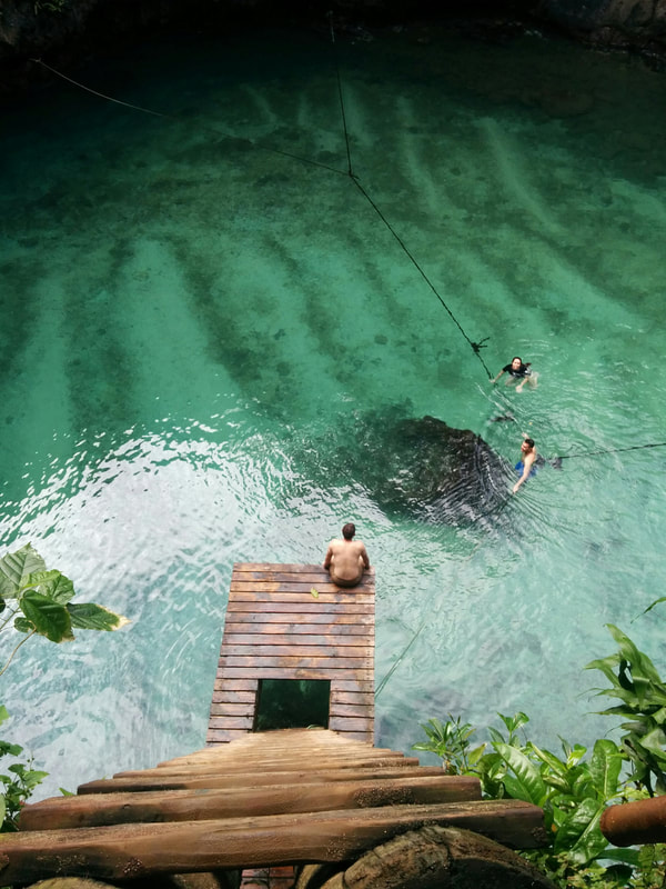 The botom of the 30 metre ladder at To Sua Ocean Trench.